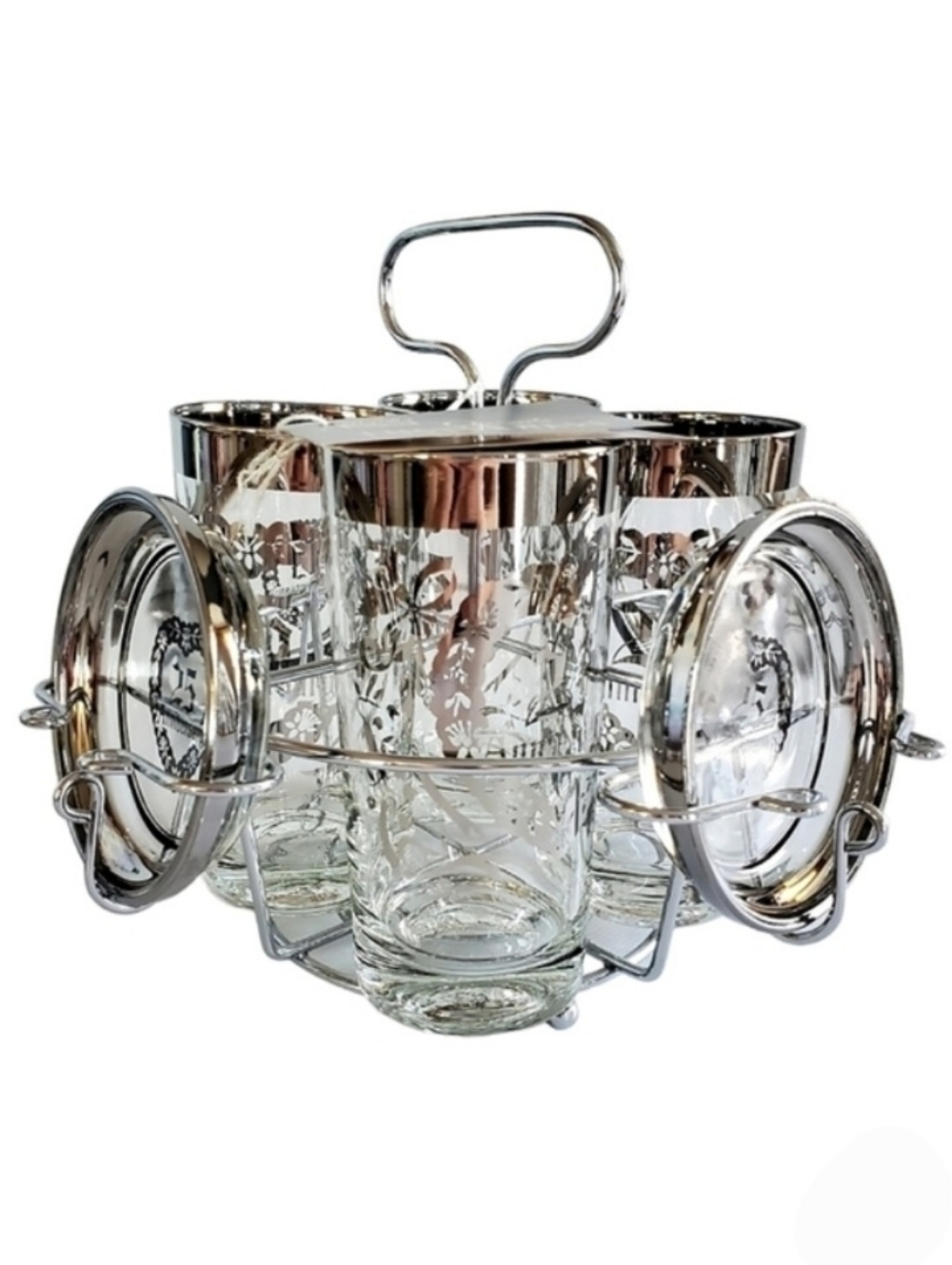 Queen’s Lusterware 25th Anniversary Glasses and Coasters Silver Bar Set Vintage